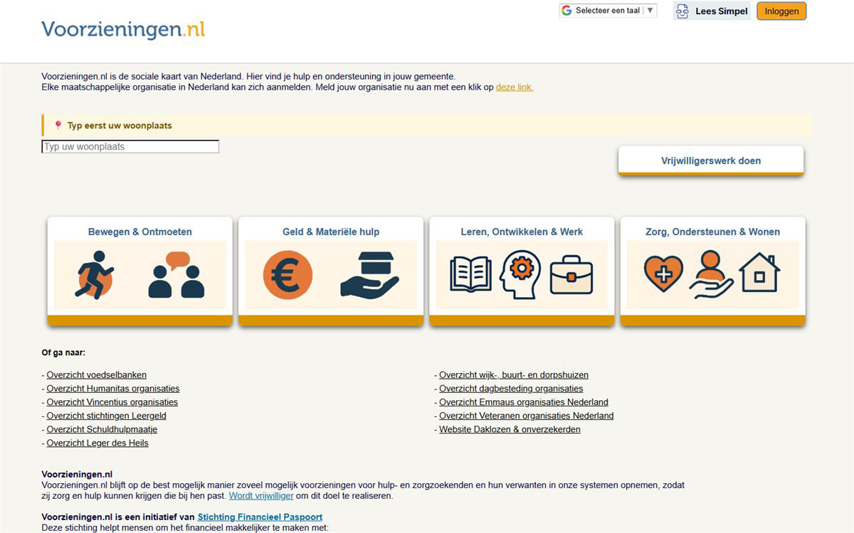 portfolio-voorzieningen-nl Homepage van Voorzieningen.nl, de digitale sociale kaart